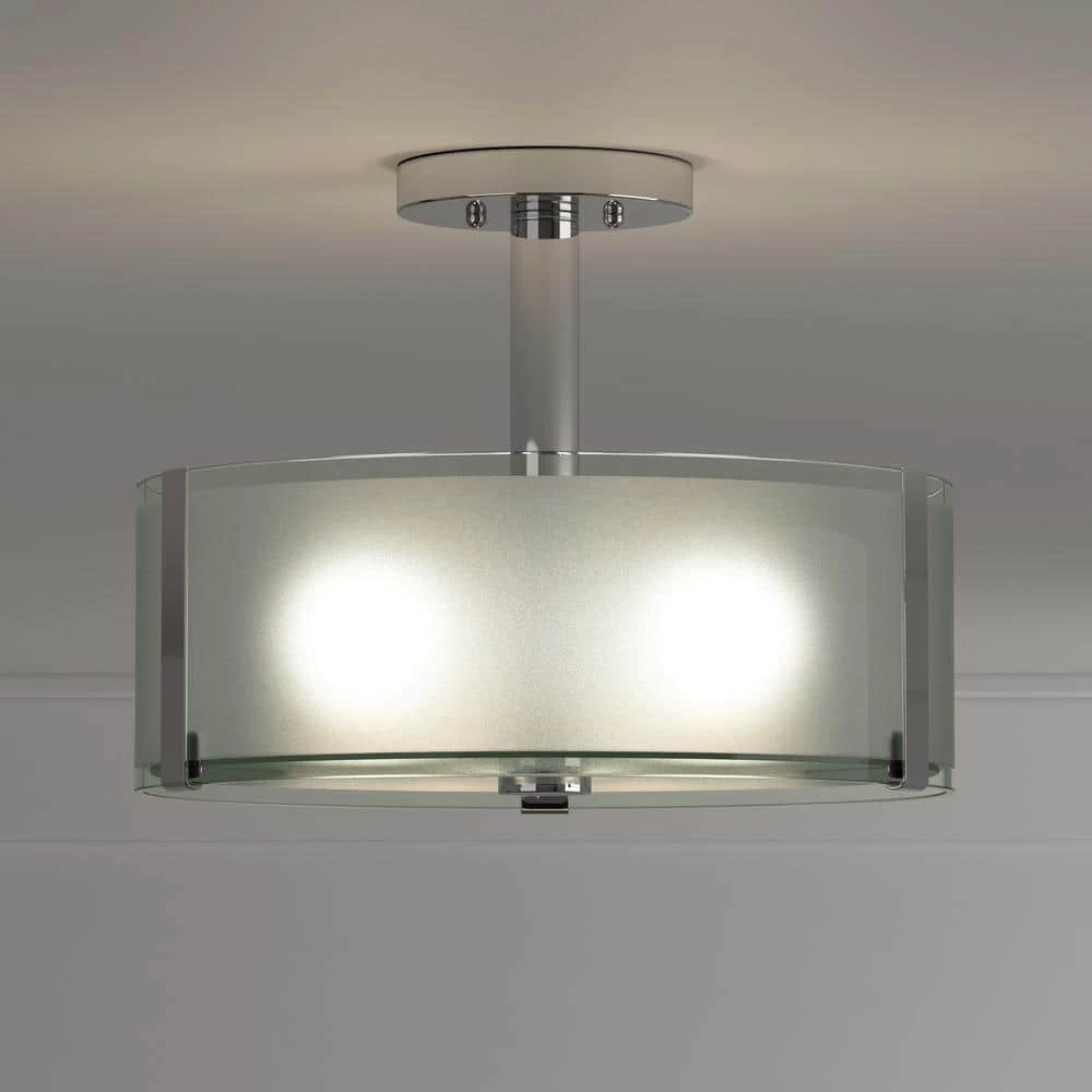 Home Decorators Collection Bourland 14 in. 3-Light Polished Chrome Semi-Flush Mount Kitchen Ceiling Light with Glass Drum Shade 7 Home Decorators Collection Bourland 14 in. 3-Light Polished Chrome Semi-Flush Mount Kitchen Ceiling Light with Glass Drum Shade - Image 5