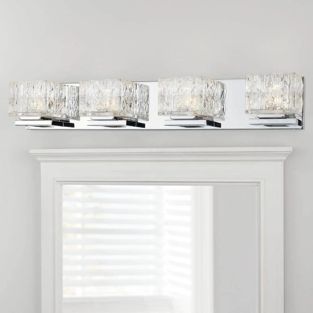 Home Decorators Collection Tulianne 75-Watt Equivalent 4-Light Chrome LED Vanity Light with Clear Cube Glass 7 Home Decorators Collection Tulianne 75-Watt Equivalent 4-Light Chrome LED Vanity Light with Clear Cube Glass - Image 5