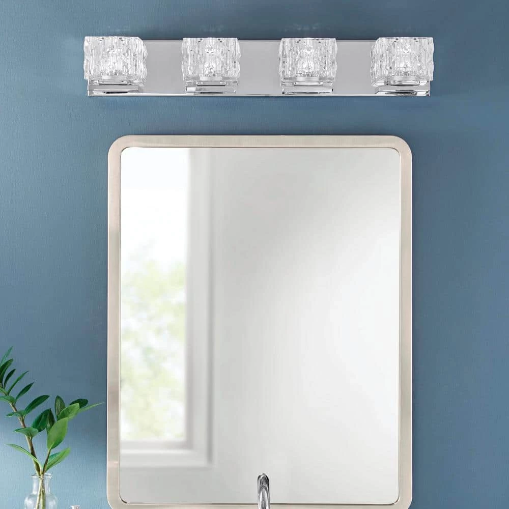 Home Decorators Collection Tulianne 75-Watt Equivalent 4-Light Chrome LED Vanity Light with Clear Cube Glass 4 Home Decorators Collection Tulianne 75-Watt Equivalent 4-Light Chrome LED Vanity Light with Clear Cube Glass - Image 2