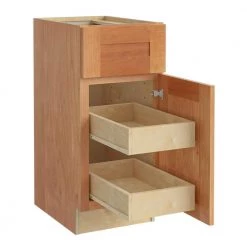 Home Decorators Collection Hargrove Assembled 12x34.5x24 in. Plywood Shaker Base Kitchen Cabinet Right 2 rollouts Soft Close in Stained Cinnamon