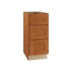 Home Decorators Collection Hargrove Assembled 12x34.5x24 in. Plywood Shaker 3 Drawer Base Kitchen Cabinet Soft Close Drawers in Stained Cinnamon