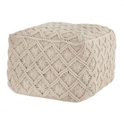 Home Decorators Collection Cream Square Macrame Floor Pouf Ottoman (20 in.)