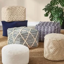 Home Decorators Collection Cream Square Macrame Floor Pouf Ottoman (20 in.) -Home Decorators Soldes cream home decorators collection ottomans mh 1839 77 1000