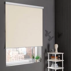 Home Decorators Collection Cream Cordless Stain Resistant Blackout Roller Shades 55 in. W x 72 in. L