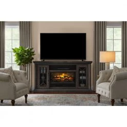 Home Decorators Collection Madison 68 in. Freestanding Electric Fireplace TV Stand in Dark Brown