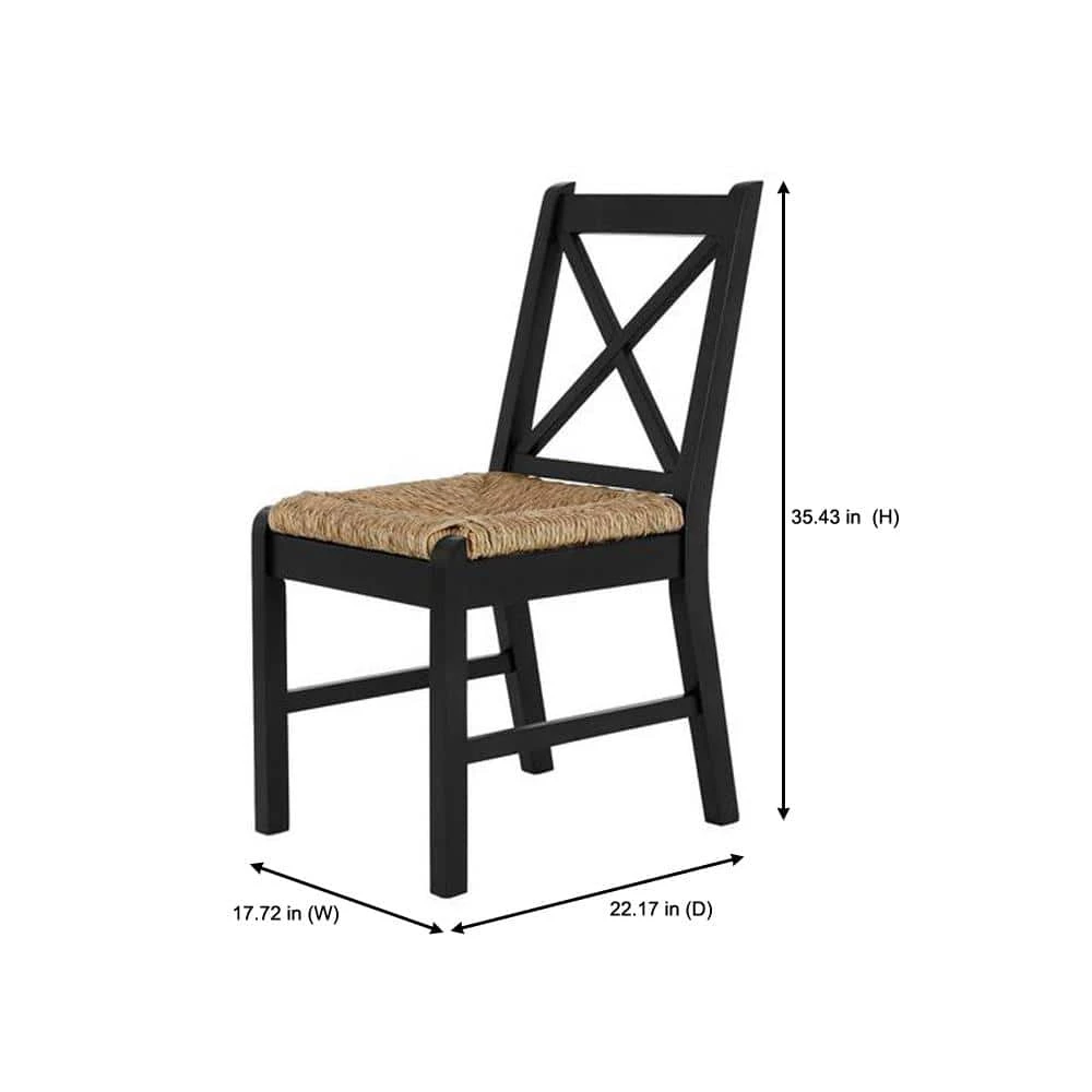 Home Decorators Collection Dorsey Black Wood Dining Chair with Cross Back and Rush Seat (Set of 2) (17.72 in. W x 35.43 in. H) 11 Home Decorators Collection Dorsey Black Wood Dining Chair with Cross Back and Rush Seat (Set of 2) (17.72 in. W x 35.43 in. H) - Image 9