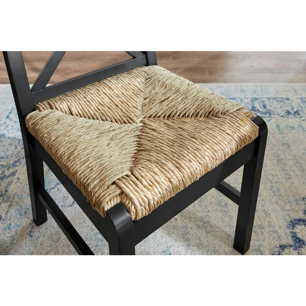 Home Decorators Collection Dorsey Black Wood Dining Chair with Cross Back and Rush Seat (Set of 2) (17.72 in. W x 35.43 in. H) 6 Home Decorators Collection Dorsey Black Wood Dining Chair with Cross Back and Rush Seat (Set of 2) (17.72 in. W x 35.43 in. H) - Image 4