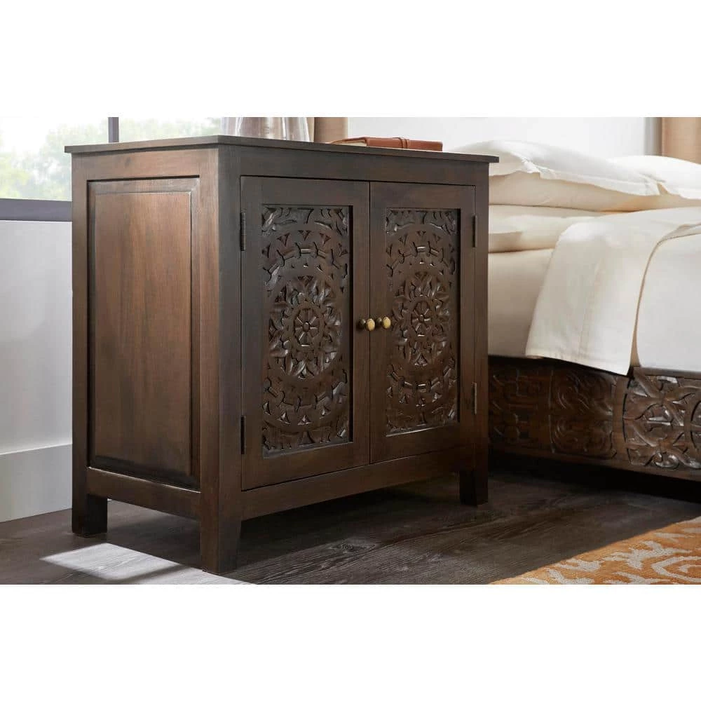 Home Decorators Collection Katya Dark Coffee Hand Carved Wood Nightstand (32 in W. X 30 in H.) 5 Home Decorators Collection Katya Dark Coffee Hand Carved Wood Nightstand (32 in W. X 30 in H.) - Image 3