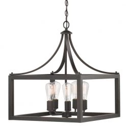 Home Decorators Collection Boswell Quarter 20 in. 5-Light Distressed Black Farmhouse Pendant for Kitchen or Entryway
