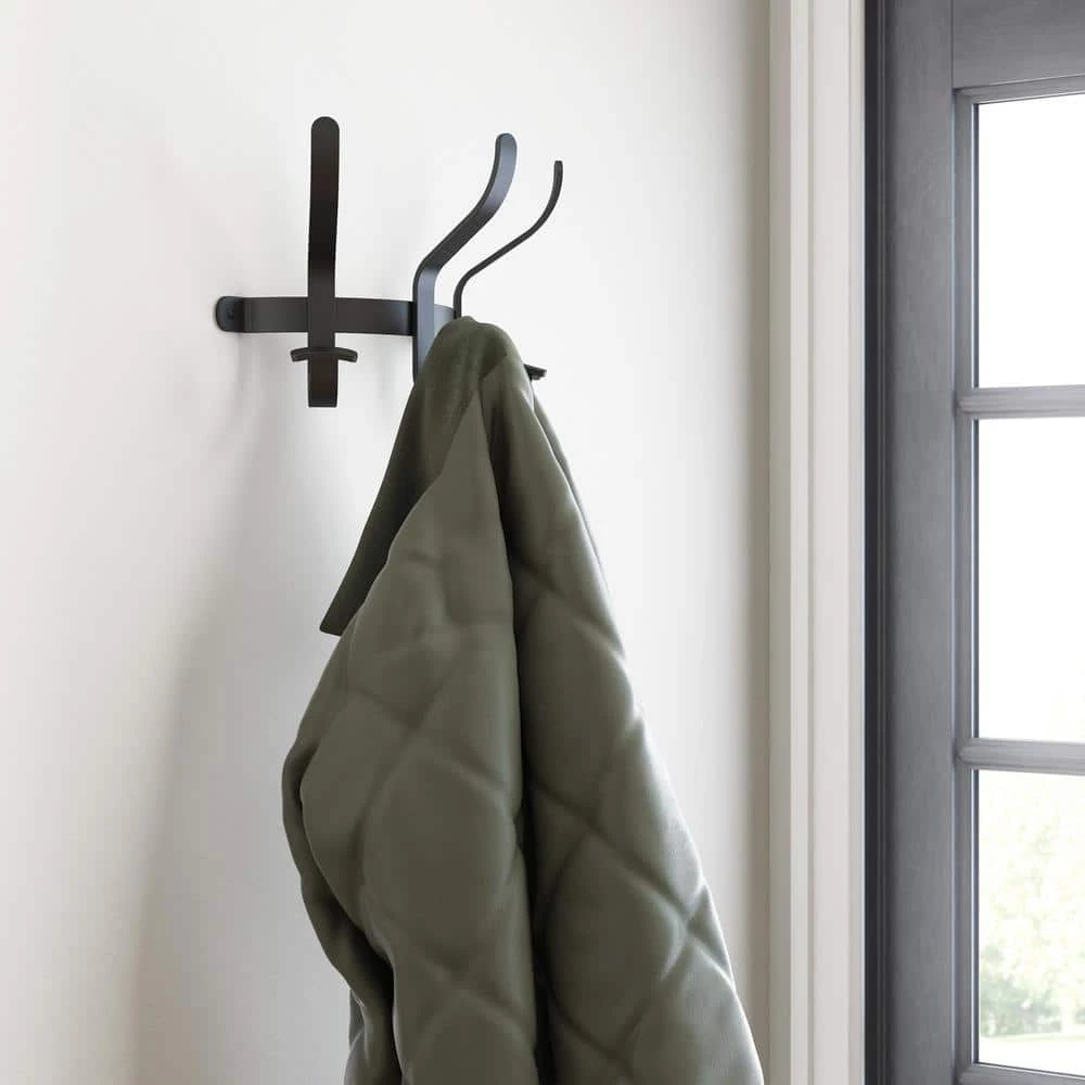 Home Decorators Collection 11.25 in. L Black Entryway Hook Rail 4 Home Decorators Collection 11.25 in. L Black Entryway Hook Rail - Image 2