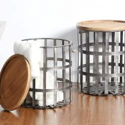 Home Decorators Collection Round Galvanized Metal Decorative Basket with Wood Lid (Set of 2) -Home Decorators Soldes galvanized home decorators collection storage baskets da223658ahd a0 1000