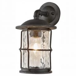 Home Decorators Collection Hargreaves 7-1/2 in. One-Light Black Rustic Farmhouse Outdoor Wall Lantern Sconce with Seeded Glass