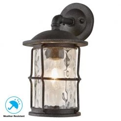 Home Decorators Collection Hargreaves 7-1/2 in. One-Light Black Rustic Farmhouse Outdoor Wall Lantern Sconce with Seeded Glass -Home Decorators Soldes gilded iron home decorators collection outdoor sconces 7956hdcgidi 66 1000