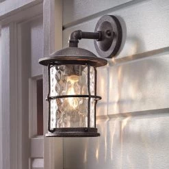 Home Decorators Collection Hargreaves 7-1/2 in. One-Light Black Rustic Farmhouse Outdoor Wall Lantern Sconce with Seeded Glass -Home Decorators Soldes gilded iron home decorators collection outdoor sconces 7956hdcgidi 77 1000