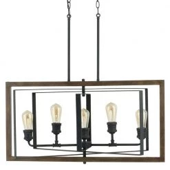 Home Decorators Collection Palermo Grove 31.88 in. 5-Light Black Gilded Iron Linear Farmhouse Chandelier