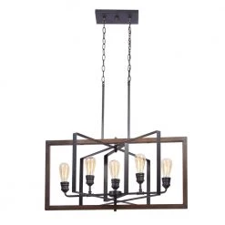 Home Decorators Collection Palermo Grove 31.88 in. 5-Light Black Gilded Iron Linear Farmhouse Chandelier -Home Decorators Soldes gilded iron with walnut wood home decorators collection chandeliers 7922hdc d4 1000