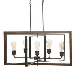 Home Decorators Collection Palermo Grove 31.88 in. 5-Light Black Gilded Iron Linear Farmhouse Chandelier -Home Decorators Soldes gilded iron with walnut wood home decorators collection chandeliers 7922hdc fa 1000