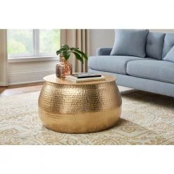 Home Decorators Collection Calluna 31 in. Gold Medium Round Metal Coffee Table with Lift Top