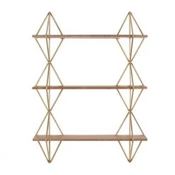 Home Decorators Collection 37 in. H x 27 in. W x 7 in. D Wood and Gold Metal Wall-Mount Bookshelf