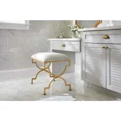 Home Decorators Collection Ivory Upholstered Metal Vanity Stool with Gold Base (23.50 in W. X 21.25 in H.) -Home Decorators Soldes gold home decorators collection makeup vanities l165432xxa np 40 1000