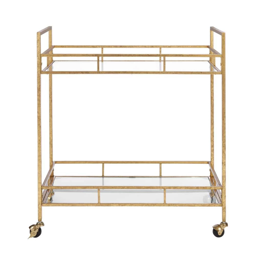 Home Decorators Collection Gold Leaf Metal and Glass Rolling Bar Cart with Glass Top (30 in. W x 33 in. H) 3 Home Decorators Collection Gold Leaf Metal and Glass Rolling Bar Cart with Glass Top (30 in. W x 33 in. H)