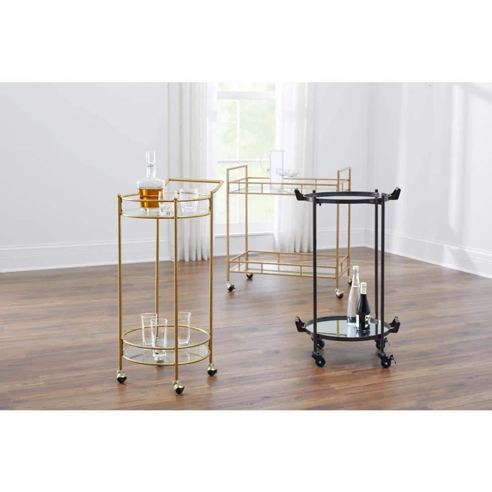 Home Decorators Collection Gold Leaf Metal and Glass Rolling Bar Cart with Glass Top (30 in. W x 33 in. H) 6 Home Decorators Collection Gold Leaf Metal and Glass Rolling Bar Cart with Glass Top (30 in. W x 33 in. H) - Image 4