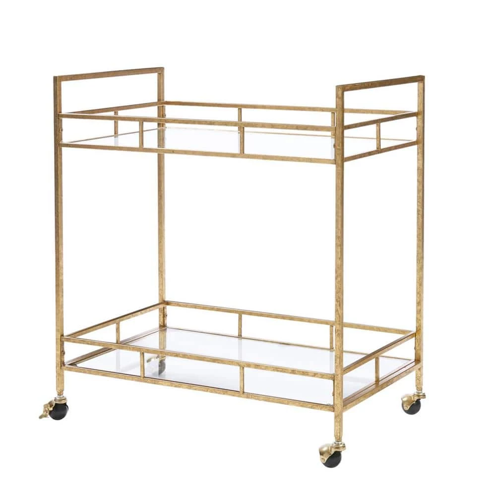 Home Decorators Collection Gold Leaf Metal and Glass Rolling Bar Cart with Glass Top (30 in. W x 33 in. H) 8 Home Decorators Collection Gold Leaf Metal and Glass Rolling Bar Cart with Glass Top (30 in. W x 33 in. H) - Image 6