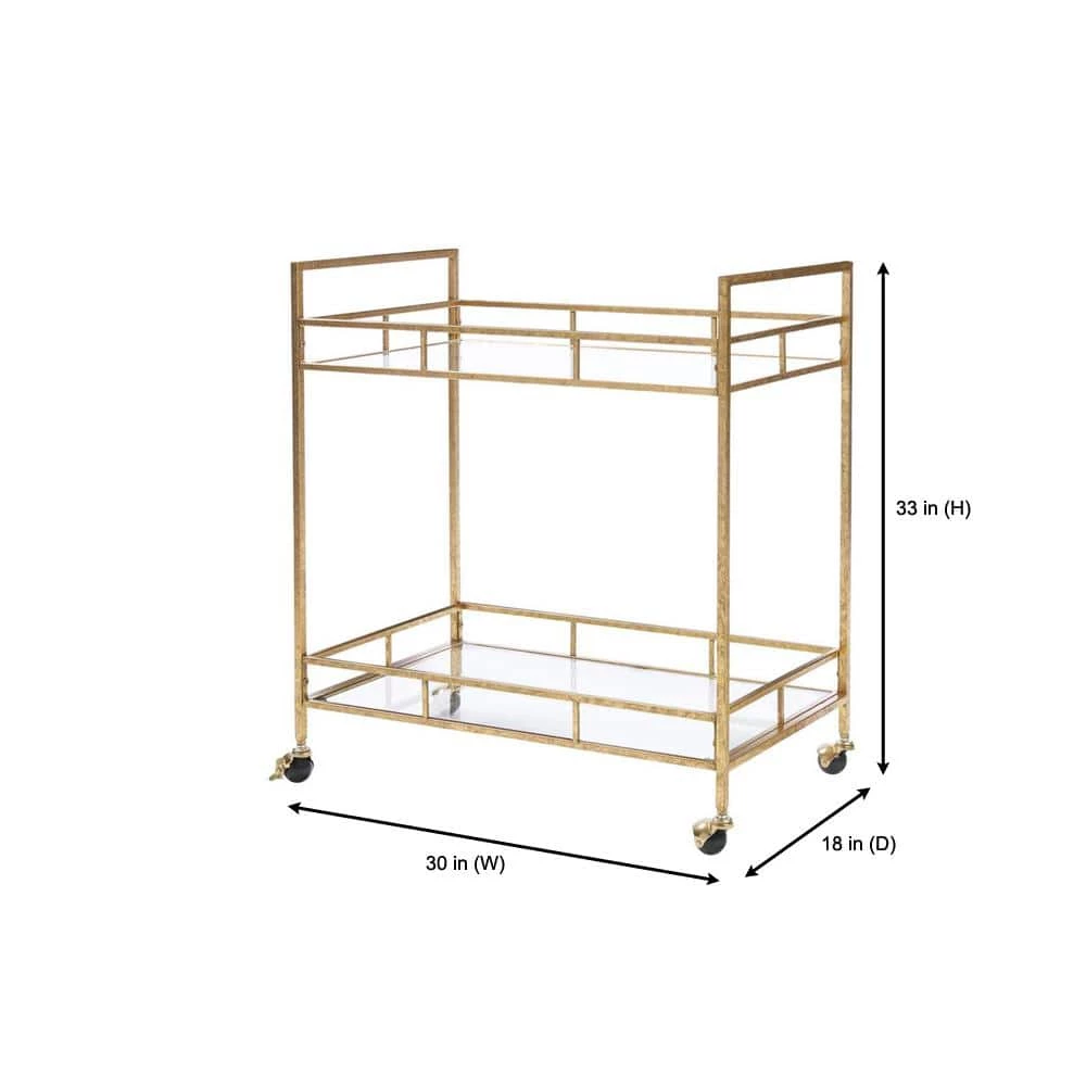 Home Decorators Collection Gold Leaf Metal and Glass Rolling Bar Cart with Glass Top (30 in. W x 33 in. H) 4 Home Decorators Collection Gold Leaf Metal and Glass Rolling Bar Cart with Glass Top (30 in. W x 33 in. H) - Image 2