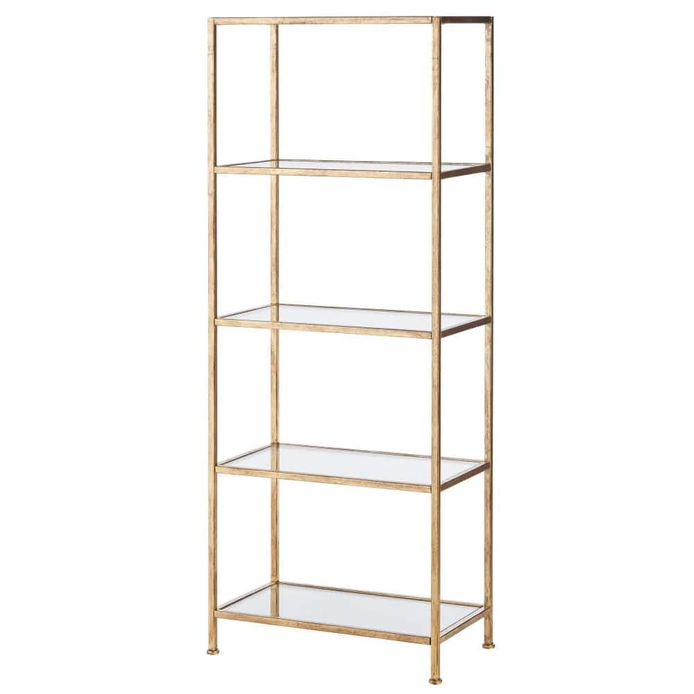 Home Decorators Collection 62.25 in. Gold Leaf Metal 4-shelf Accent Bookcase with Open Back 9 Home Decorators Collection 62.25 in. Gold Leaf Metal 4-shelf Accent Bookcase with Open Back - Image 7
