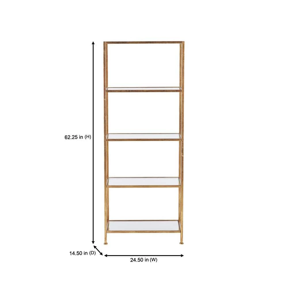Home Decorators Collection 62.25 in. Gold Leaf Metal 4-shelf Accent Bookcase with Open Back 4 Home Decorators Collection 62.25 in. Gold Leaf Metal 4-shelf Accent Bookcase with Open Back - Image 2
