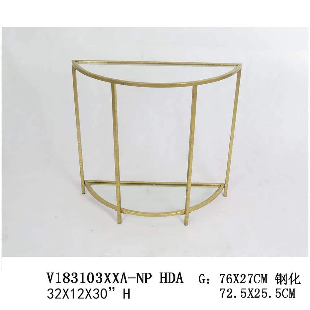 Home Decorators Collection Bella 32 in. Gold Leaf/Clear Standard Half Moon Glass Console Table with Storage 11 Home Decorators Collection Bella 32 in. Gold Leaf/Clear Standard Half Moon Glass Console Table with Storage - Image 9