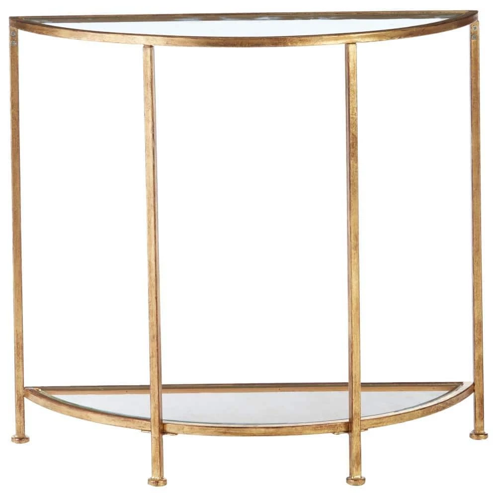 Home Decorators Collection Bella 32 in. Gold Leaf/Clear Standard Half Moon Glass Console Table with Storage 3 Home Decorators Collection Bella 32 in. Gold Leaf/Clear Standard Half Moon Glass Console Table with Storage