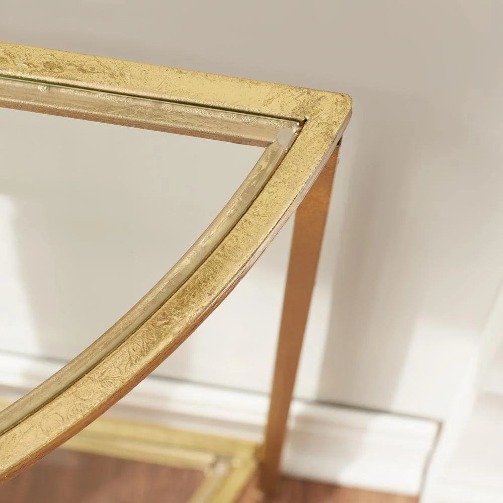 Home Decorators Collection Bella 32 in. Gold Leaf/Clear Standard Half Moon Glass Console Table with Storage 8 Home Decorators Collection Bella 32 in. Gold Leaf/Clear Standard Half Moon Glass Console Table with Storage - Image 6