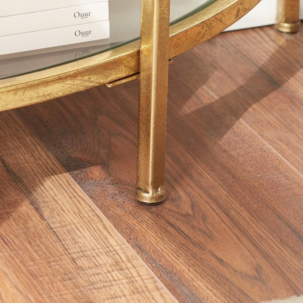 Home Decorators Collection Bella 32 in. Gold Leaf/Clear Standard Half Moon Glass Console Table with Storage 9 Home Decorators Collection Bella 32 in. Gold Leaf/Clear Standard Half Moon Glass Console Table with Storage - Image 7