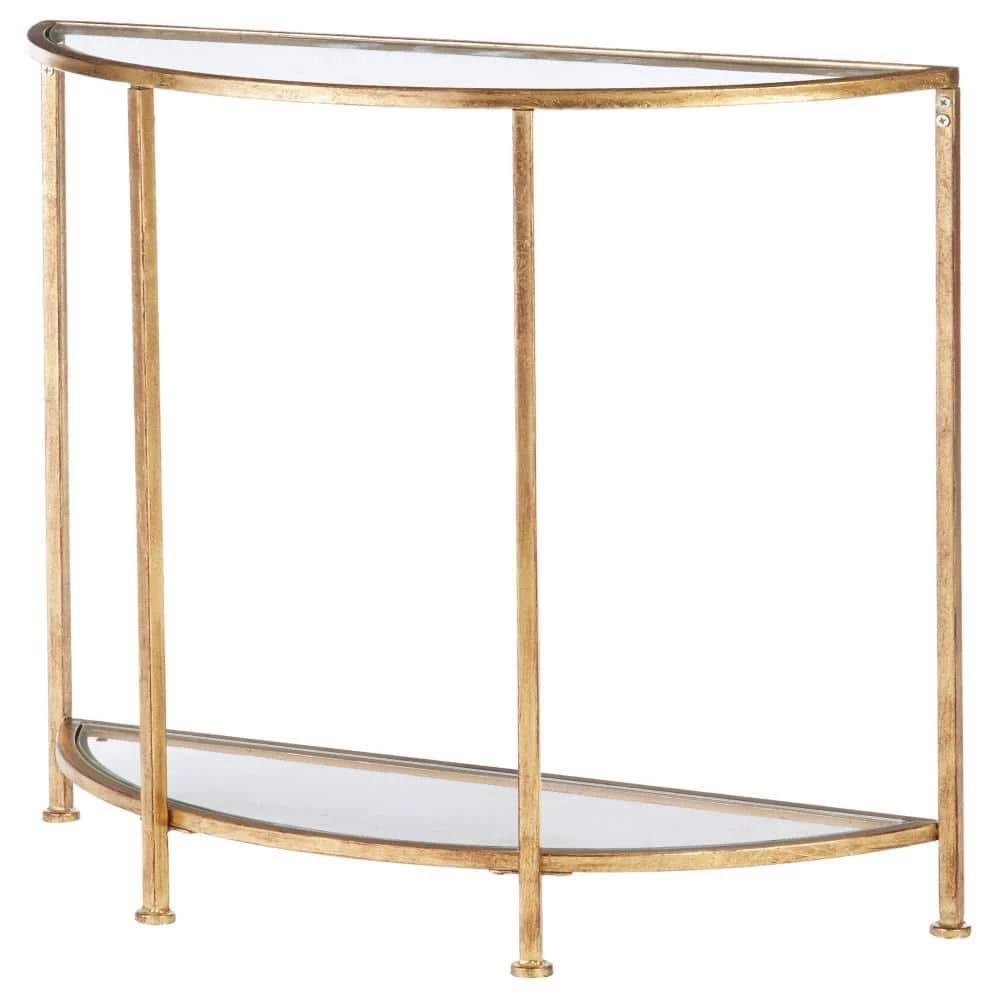 Home Decorators Collection Bella 32 in. Gold Leaf/Clear Standard Half Moon Glass Console Table with Storage 10 Home Decorators Collection Bella 32 in. Gold Leaf/Clear Standard Half Moon Glass Console Table with Storage - Image 8