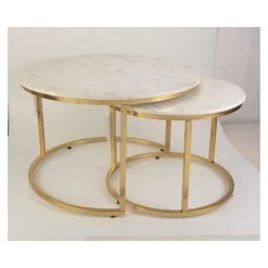 Home Decorators Collection Cheval 2-Piece 31 in. Gold/Marble Medium Round Marble Coffee Table Set -Home Decorators Soldes gold marble home decorators collection coffee tables dc18 56100 31 1000