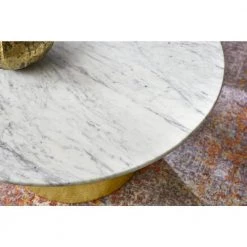 Home Decorators Collection Cupertine 31 in. Gold/Marble Medium Round Marble Coffee Table with Hammered Base -Home Decorators Soldes gold marble home decorators collection coffee tables dc18 65050 1d 1000