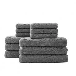 Home Decorators Collection Turkish Cotton Gray Textured 12-Piece Bath Sheet Towel Set