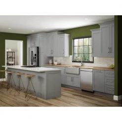 Home Decorators Collection Washington Veiled Gray Plywood Shaker Stock Assembled Base Kitchen Cabinet Sink Base 36 in. x 34.50 in. x 24 in. -Home Decorators Soldes gray thermofoil home decorators collection assembled kitchen cabinets sb36 wvg fa 1000