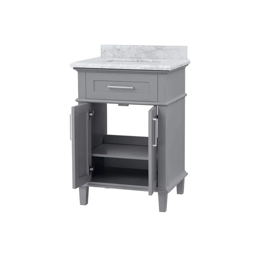 Home Decorators Collection Sonoma 24 in. W x 20 in. D x 34 in. H Bath Vanity in Pebble Gray with White Carrara Marble Top 7 Home Decorators Collection Sonoma 24 in. W x 20 in. D x 34 in. H Bath Vanity in Pebble Gray with White Carrara Marble Top - Image 5