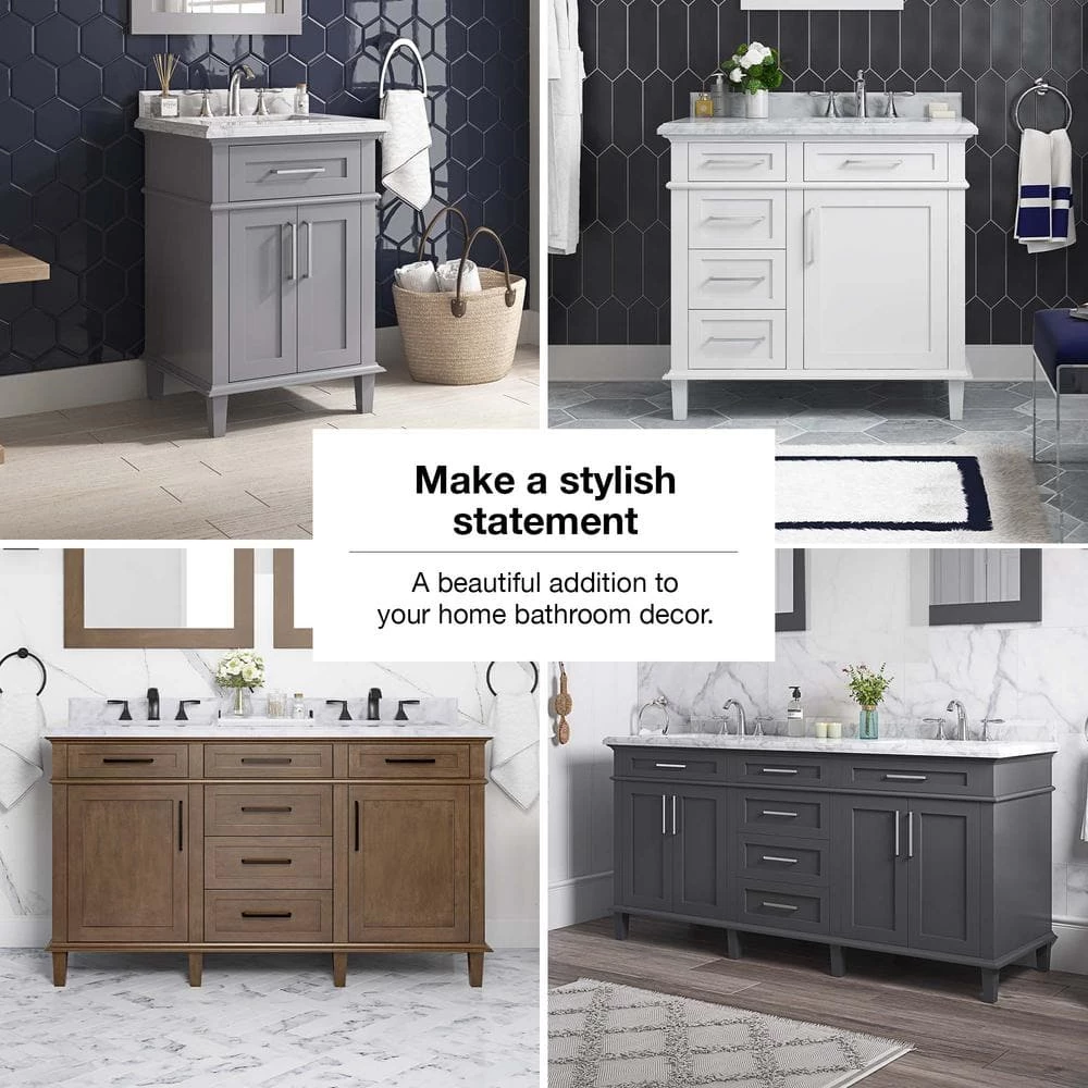 Home Decorators Collection Sonoma 24 in. W x 20 in. D x 34 in. H Bath Vanity in Pebble Gray with White Carrara Marble Top 15 Home Decorators Collection Sonoma 24 in. W x 20 in. D x 34 in. H Bath Vanity in Pebble Gray with White Carrara Marble Top - Image 13