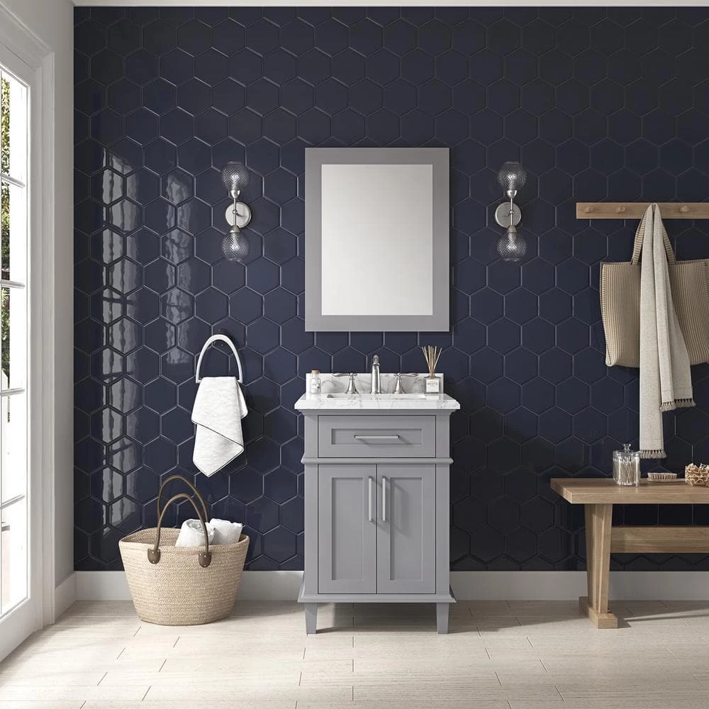 Home Decorators Collection Sonoma 24 in. W x 20 in. D x 34 in. H Bath Vanity in Pebble Gray with White Carrara Marble Top 3 Home Decorators Collection Sonoma 24 in. W x 20 in. D x 34 in. H Bath Vanity in Pebble Gray with White Carrara Marble Top