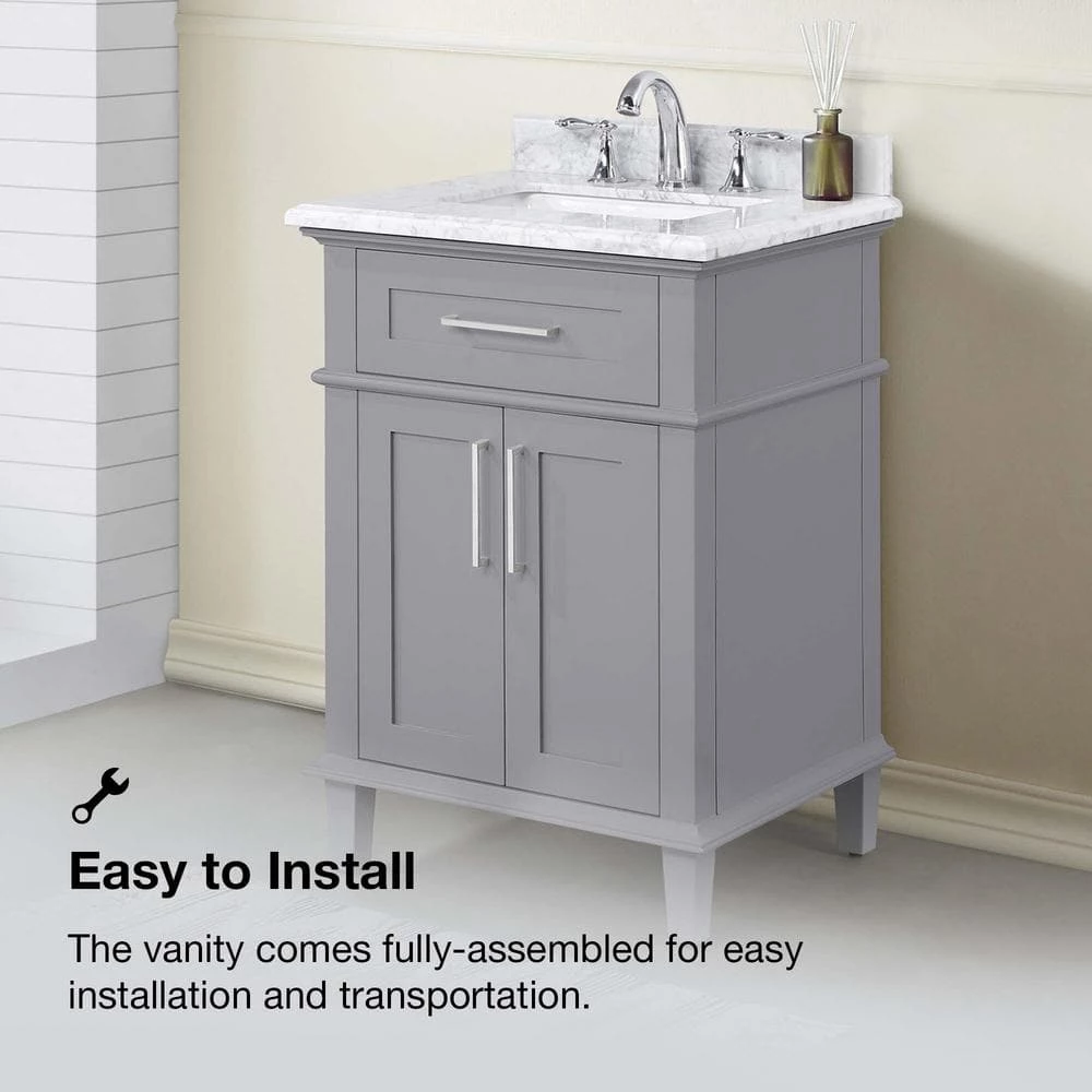 Home Decorators Collection Sonoma 24 in. W x 20 in. D x 34 in. H Bath Vanity in Pebble Gray with White Carrara Marble Top 8 Home Decorators Collection Sonoma 24 in. W x 20 in. D x 34 in. H Bath Vanity in Pebble Gray with White Carrara Marble Top - Image 6