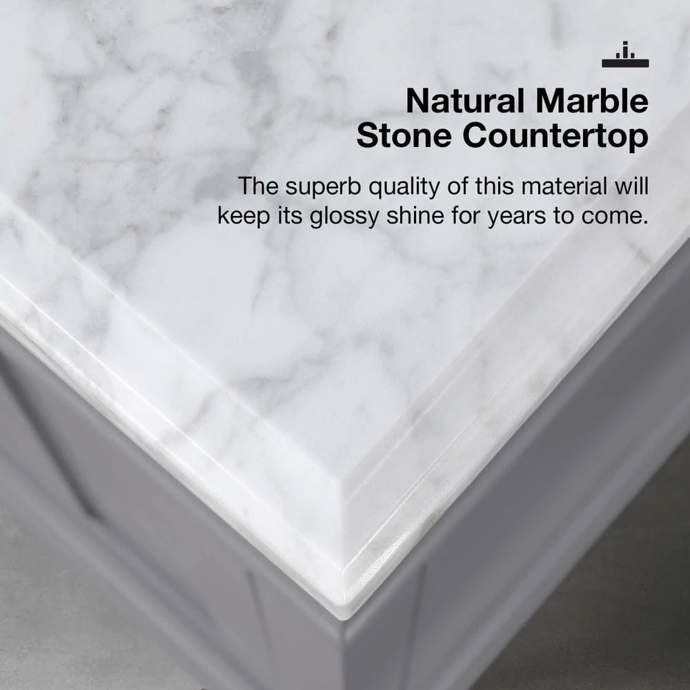 Home Decorators Collection Sonoma 24 in. W x 20 in. D x 34 in. H Bath Vanity in Pebble Gray with White Carrara Marble Top 10 Home Decorators Collection Sonoma 24 in. W x 20 in. D x 34 in. H Bath Vanity in Pebble Gray with White Carrara Marble Top - Image 8