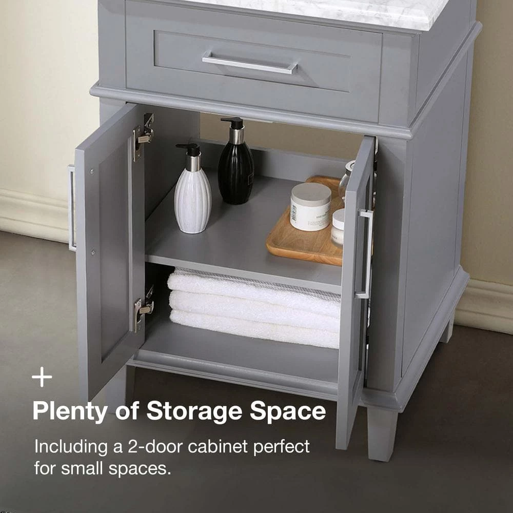 Home Decorators Collection Sonoma 24 in. W x 20 in. D x 34 in. H Bath Vanity in Pebble Gray with White Carrara Marble Top 13 Home Decorators Collection Sonoma 24 in. W x 20 in. D x 34 in. H Bath Vanity in Pebble Gray with White Carrara Marble Top - Image 11