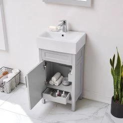 Home Decorators Collection Arvesen 18 in. W x 12 in. D Vanity in Dove Grey with Ceramic Vanity Top in White with White Sink -Home Decorators Soldes home decorators collection bathroom vanities with tops arvesen 18g 40 1000