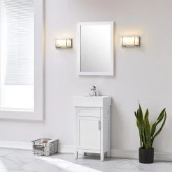Home Decorators Collection Arvesen 18 in. W x 12 in. D Vanity in White with Ceramic Vanity Top in White with White Sink -Home Decorators Soldes home decorators collection bathroom vanities with tops arvesen 18w 1f 1000