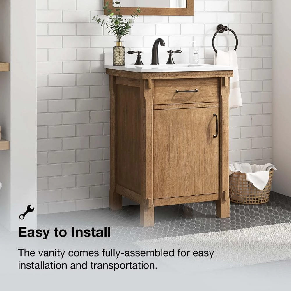 Home Decorators Collection Bellington 24 in. W x 22 in. D x 34.5 in. H Bath Vanity in Almond Toffee with White Engineered Stone Top 7 Home Decorators Collection Bellington 24 in. W x 22 in. D x 34.5 in. H Bath Vanity in Almond Toffee with White Engineered Stone Top - Image 5