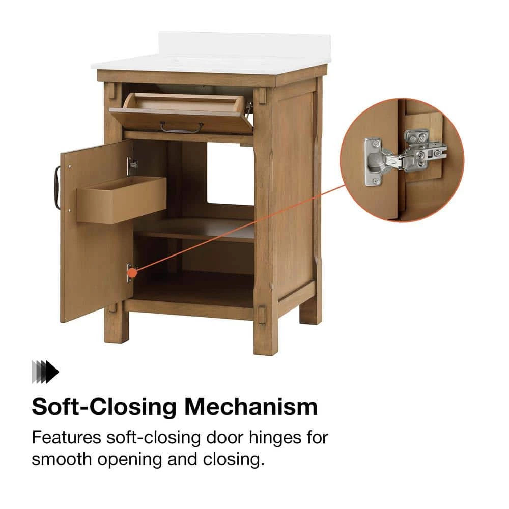 Home Decorators Collection Bellington 24 in. W x 22 in. D x 34.5 in. H Bath Vanity in Almond Toffee with White Engineered Stone Top 11 Home Decorators Collection Bellington 24 in. W x 22 in. D x 34.5 in. H Bath Vanity in Almond Toffee with White Engineered Stone Top - Image 9