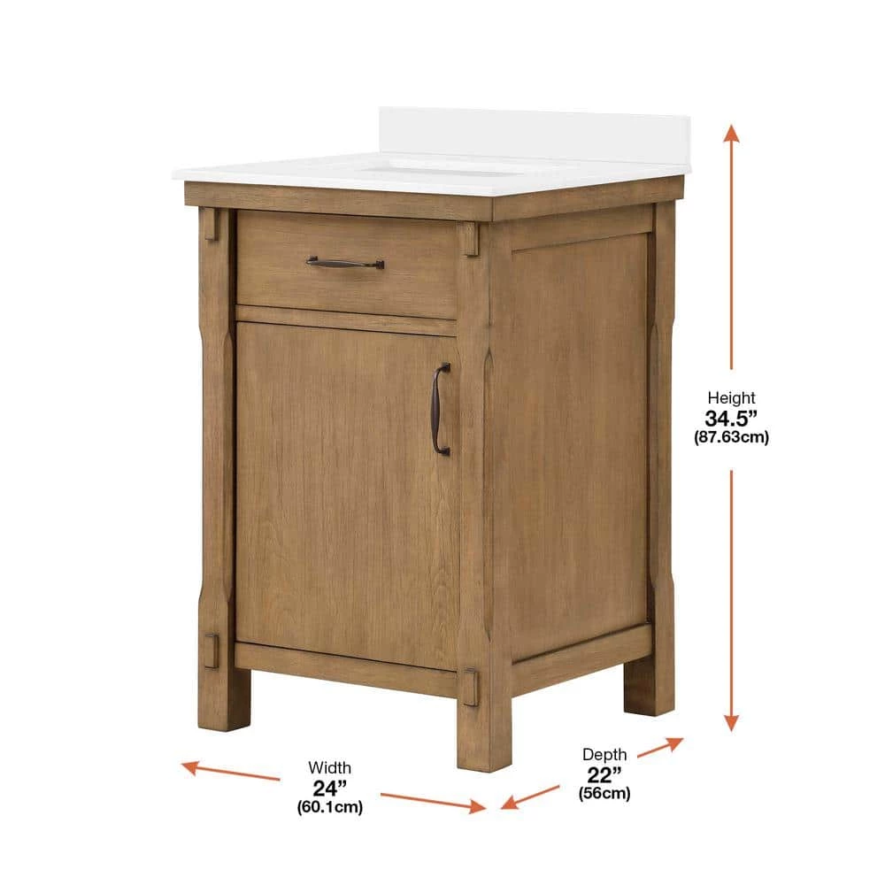 Home Decorators Collection Bellington 24 in. W x 22 in. D x 34.5 in. H Bath Vanity in Almond Toffee with White Engineered Stone Top 6 Home Decorators Collection Bellington 24 in. W x 22 in. D x 34.5 in. H Bath Vanity in Almond Toffee with White Engineered Stone Top - Image 4